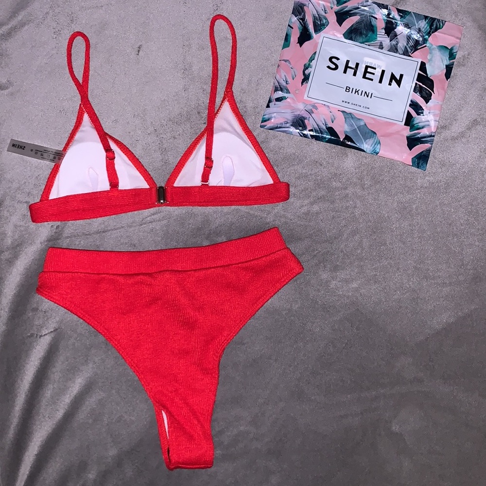 Red Triangular High Waist Bikini - Picture 3 of 10
